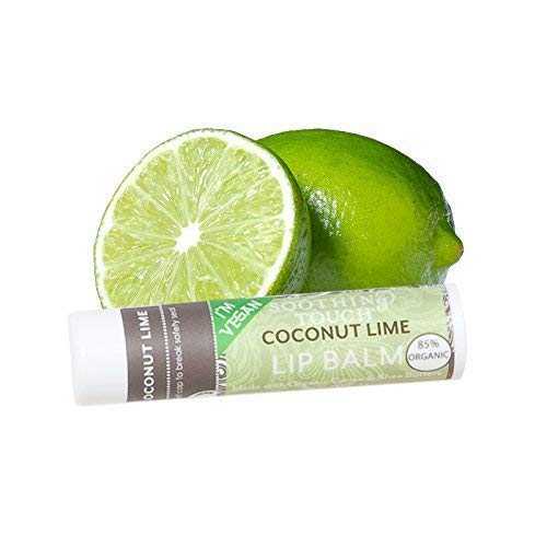 Soothing Touch Vegan Lip Balm - Coconut Lavender, Coconut Lime, Vanilla Rose, Vanilla Chai - Variety Pack Of 4, Includes Bonus Muslin Pouch, Large 0.25 Oz Size #TOP3