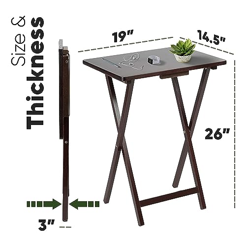 PJ Wood Solid and Sturdy Wood Construction Portable Folding TV Snack Tray Table Desk Serving Stand, Espresso Brown (10-Piece Set) - Thumbnail 3