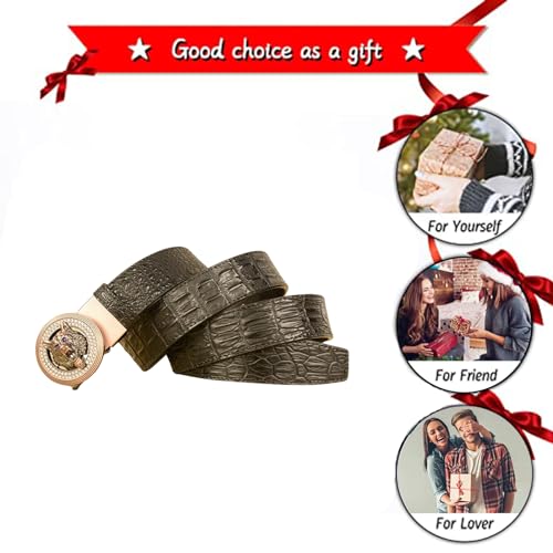 Men's Western Crocodile Embossed Ratchet Belt - Holeless Automatic Buckle With 3D Gold Wolf Head4