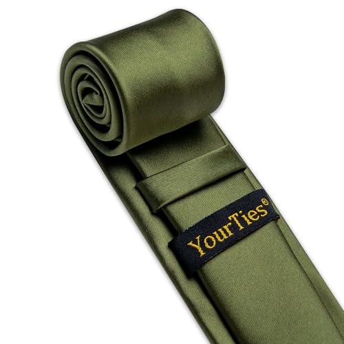 Image of YourTies Skinny Ties for Men Satin 2.4 inch Slim Necktie with Pocket Square Tie Clip Set Solid Color Wedding Party Business