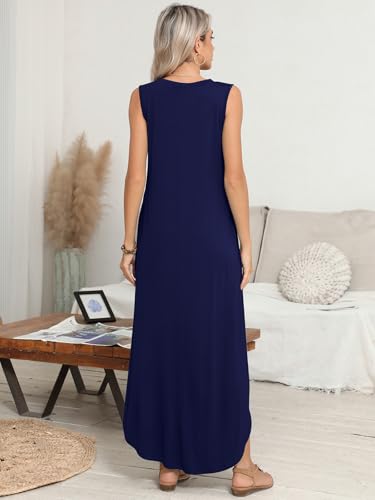 Image of BELAROI Womens Plus Size Maxi Dress Sundress Summer Casual Sleeveless V Neck Pockets Beach Swimsuit Coverup Loose