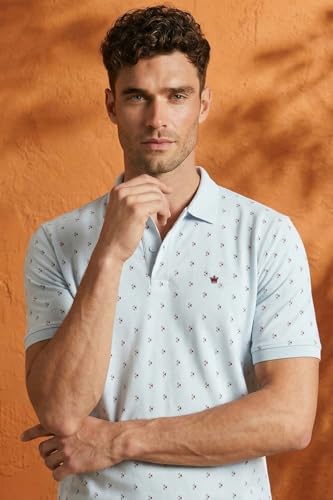 Image of Louis Philippe Men's Regular Fit Light Weight & Breathable Classic Sophisticated Texture Print Half Sleeve Cotton Polo Tshirt