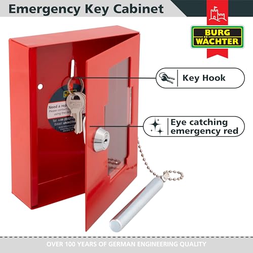 Sterling EB01 Emergency Key Box, with Brak Glass Hammer, Red, 120mm x 150mm x 40mm