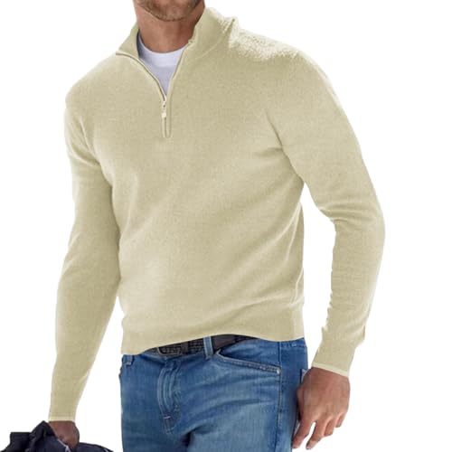 Lexiart Men's Quarter Zip Sweater Casual Mock Neck Pullover Ribbed Knit Polo Sweater