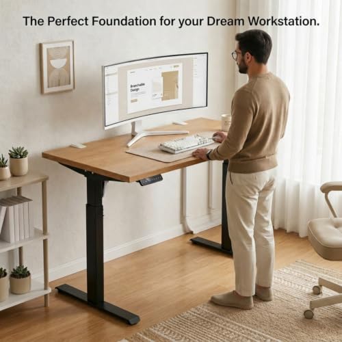 Image of Dual Motor Electric Height Adjustable Desk Frame, Fits Table Tops 100-180cm Wide, Anti-Collision, 3 Memory Presets, Industry-Grade Steel, 3-Year Warranty, Sit-Stand Standing Desk Frame | Black