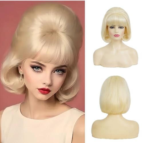 Swiking Vintage Blonde Bob Wig for Women Retro Short Doll Curly Wigs with Bangs Lady Cosplay Halloween Costume Wig