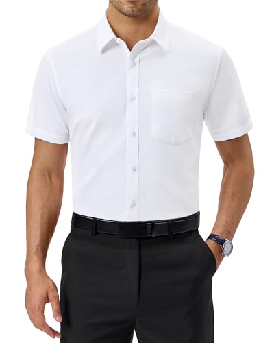 Alimens & Gentle Mens Short Sleeve Dress Shirts Regular Fit Stretch Wrinkle-Resistant Button Down Shirts