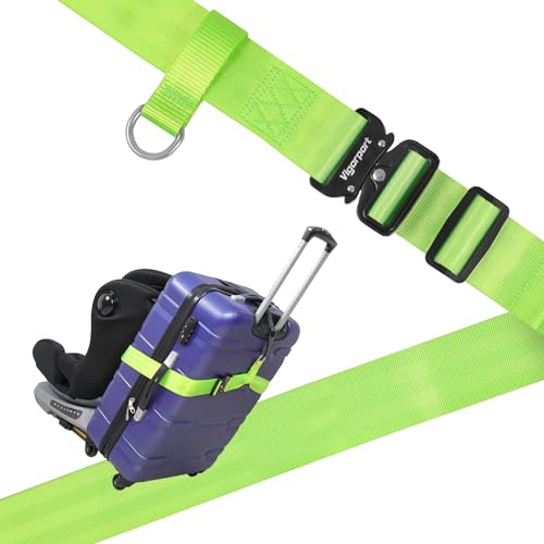 Vigorport Travel Belt Luggage Strap to Convert Carry-on Luggage into Airport Stroller Carrier Metal Buckle (Green 76 InchMetal Buckle)