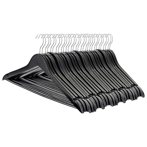 Harbour Housewares Strong Black Wooden Coat Hangers with 360 Degree Rotatory Hook | Pack of 30 | Wood Clothes Hangers with Round Trouser Bar and Non Slip Shoulder Notches Wardrobe Storage
