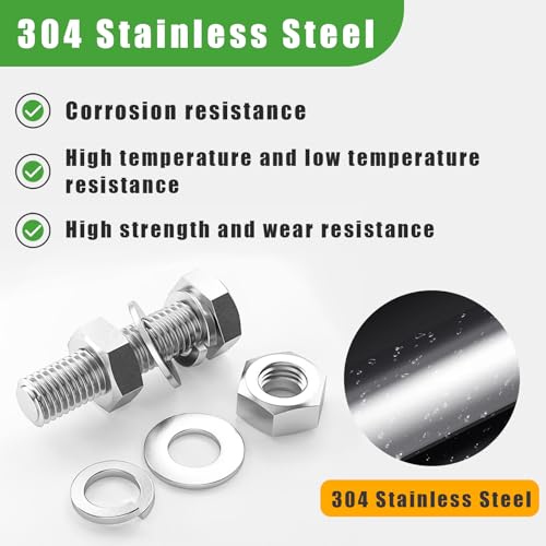 Image of 260Pcs Stainless Steel Hex Head Screws Bolts and Nuts Assortment Kit, with Flat & Lock Washers,1 /4-20, 5 /16-18, 3 /8-16 Assorted Hex Bolts Nuts and Washers Set, 18-8(304) Full Thread with Case