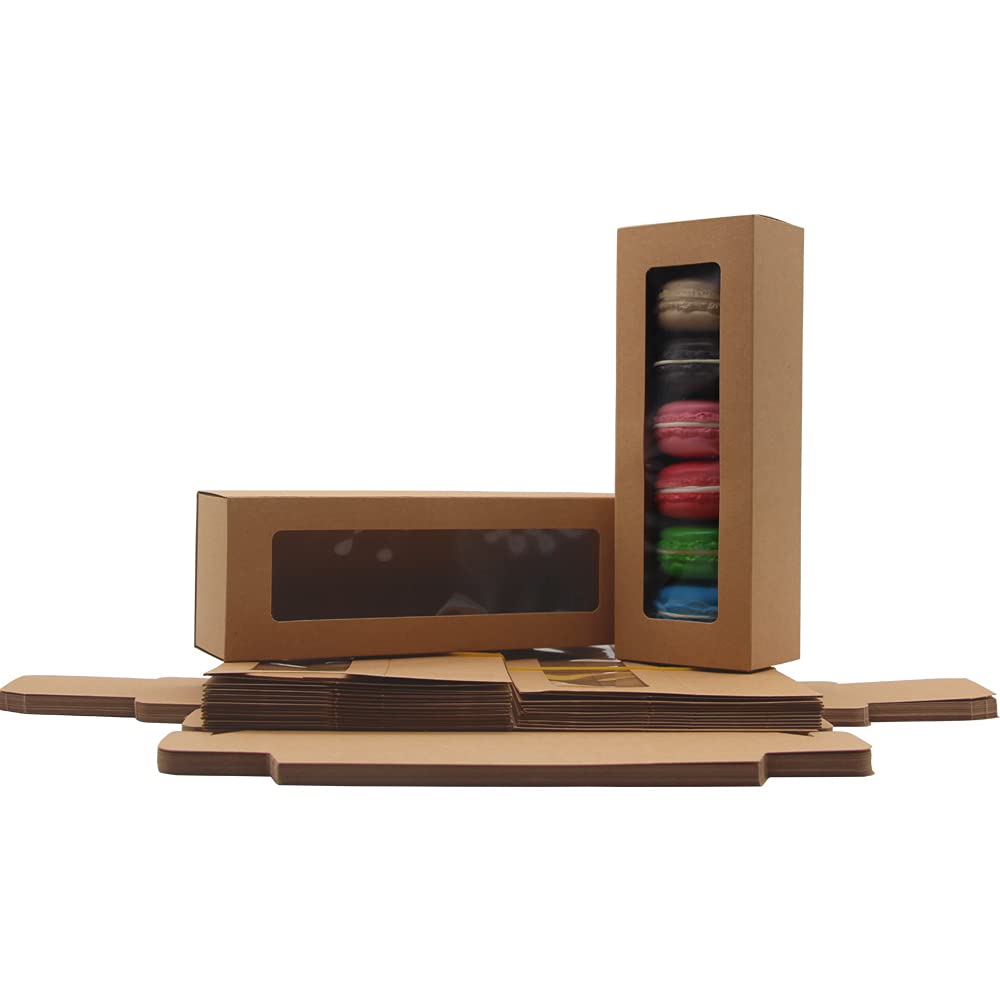 La Llareta Macaroon Boxes, 25 Pcs Paper Cake Window Boxes, Muffin Sweets Box, with Transparent Window, for Doughnuts, Mini Cakes, Chocolates, Biscuits, Macaroons (8.1 x 2.7 x 2 Inches)