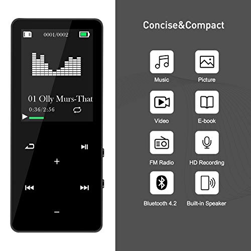 MP3 Player with Bluetooth 16GB Portable Music Player with Earphone Speaker FM Radio Voice Recorder E-Book Picture Video Player - Thumbnail 3