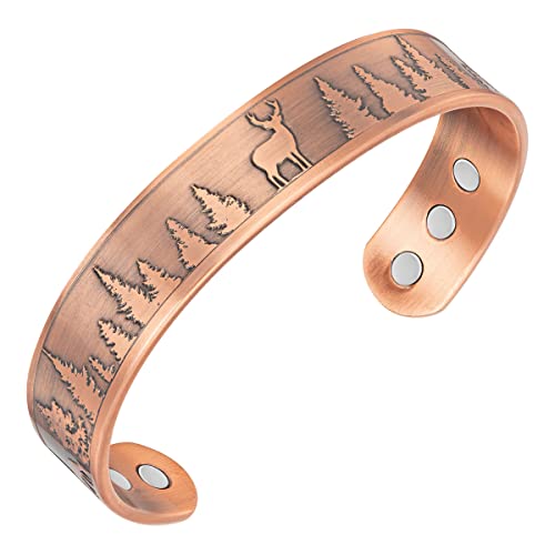 Willis Judd Men's Pure Copper Bangle Magnetic Bracelet Deer Design Mountain Wildlife3