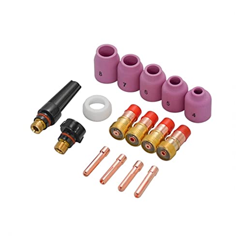 RCBCPLGLNK 16pc Tigno Soplete de Gas Stubby Kit for Objetivo Copa Collet Boquilla en Forma for el WP-17/18/26 TIG Soplete Boquilla de Soldadura