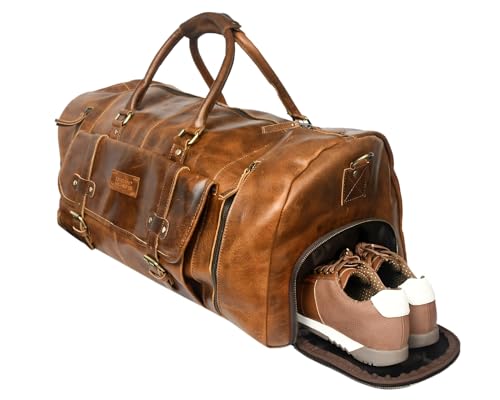 URBAN KICKERS Luxury Duffle Bags Pure Leather Gym| Travel|Tan Colour 30 Litre Capacity Stylish & Spacious Weekender Duffle Bag for Travel
