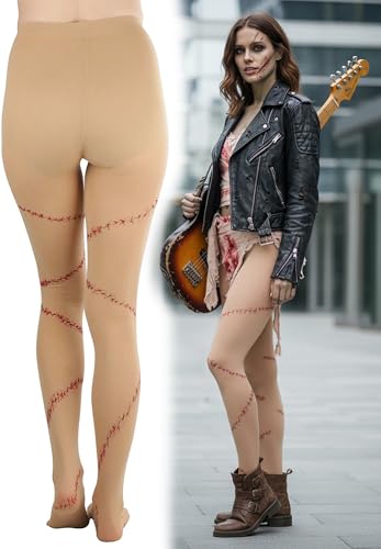 Image of ToBeInStyle Women's Bloody Stitches Scar Zombie Frankenstein Costume Tights Pantyhose Living Dead