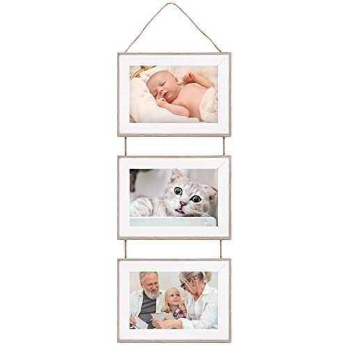 Anhow Bilderrahmen 10x15 cm, 3 Fotos Bilderrahmen Set mit Glas für Wandbehang - Grau/ 3 Stück (Horizontal) Cover
