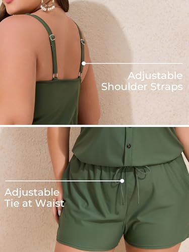 Image of Summer Mae Plus Size Swim Romper One Piece Swimsuit Women Blouson Bathing Suit with Pockets 2026 Modest Swimwear