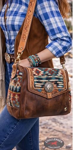 Image of CHALLENGER Western Floral Tooled Leather Replacement Shoulder Purse Guitar Cross Body Strap 115RS-Straps