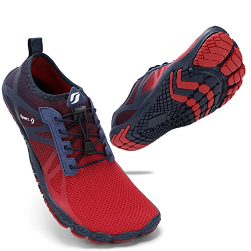 STQ Badeschuhe Herren Wasserschuhe Schnell Trocknend Barfusschuhe Leicht Traillaufschuhe Outdoor Fitnessschuhe Beach Schwimmschuhe Atmungsaktiv Auqaschuhe Marineblau Rot 42 EU Cover