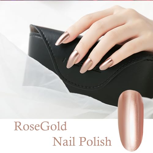 Metal Nail Polish Rose Gold Nail Varnish, Quick Drying Rose Gold Metallic Effect Nail Art Polish, Mirror Nail Varnish Long Lasting Non-Peelable Magic Mirror Gel Nail Polish No UV Needed - Image 3