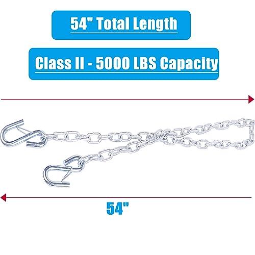 Image of 54 inch Trailer Safety Chain Kit w /Dual 1 /4 inch Hooks 5000lb 2 Pack | Grade 30 zinc-plated steel tow chains w / dual 1 /4 inch spring hooks. 5,000 lbs capacity for RV, boat & utility trailer.
