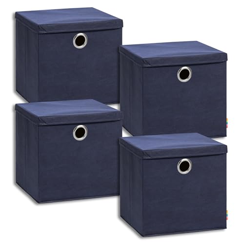 Storanda | Lot de 4 boîtes de rangement 34 x 34 x 33 cm avec couvercle | Poignées extra larges | Stable et pliable | Boîte d'étagère pour étagère cube |...