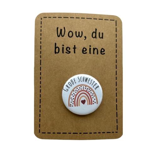 Anstecker Große Schwester Altrosa Regenbogen | mit Sicherheitsnadel | 32mm...