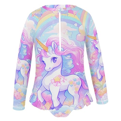 Girls Long Sleeve Swimsuit Cute Unicorn One Piece Bathing Suit with Ruffle Butt UPF 50+ Sun Protection Rash Guard4