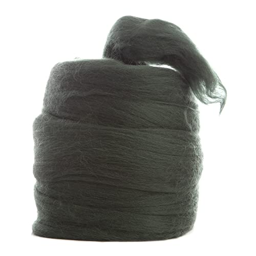 Image of Desert Breeze Distributing - 100% Natural Merino Wool Roving, Wool for Spinning, Tapestry Yarn, Needle Felting, Wet Felting, Big Yarn Roving, 19 Micron, 70mm Staple Length, 8 OZ Size, Color Pine Green