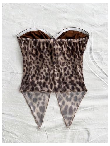 WDIRARA Women's Leopard Print Twist Tube Top Split Front Strapless Asymmetrical Bandeau Top2