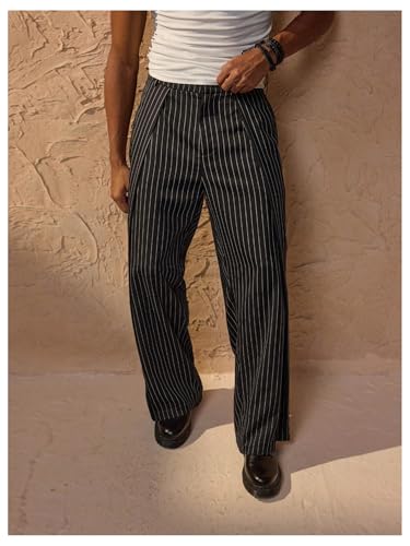 Men's Striped Dress Pants Straight Leg Zipper Fly Suit Pants Baggy Trousers with Pockets3