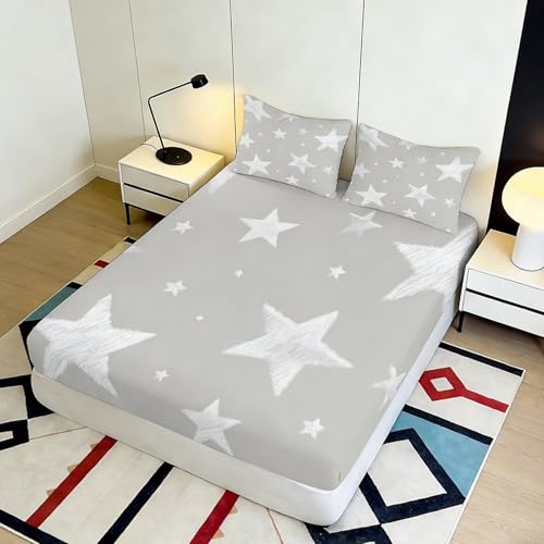 Drap housse imprimé 3D étoile microfibre antidérapant 90x200 lavable