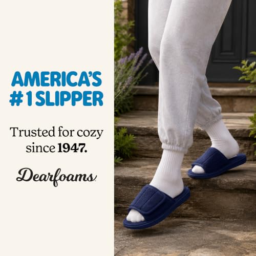 Image of Dearfoams Men's Adjustable Indoor /Outdoor Memory Foam Machine Washable Summer Slide Slipper