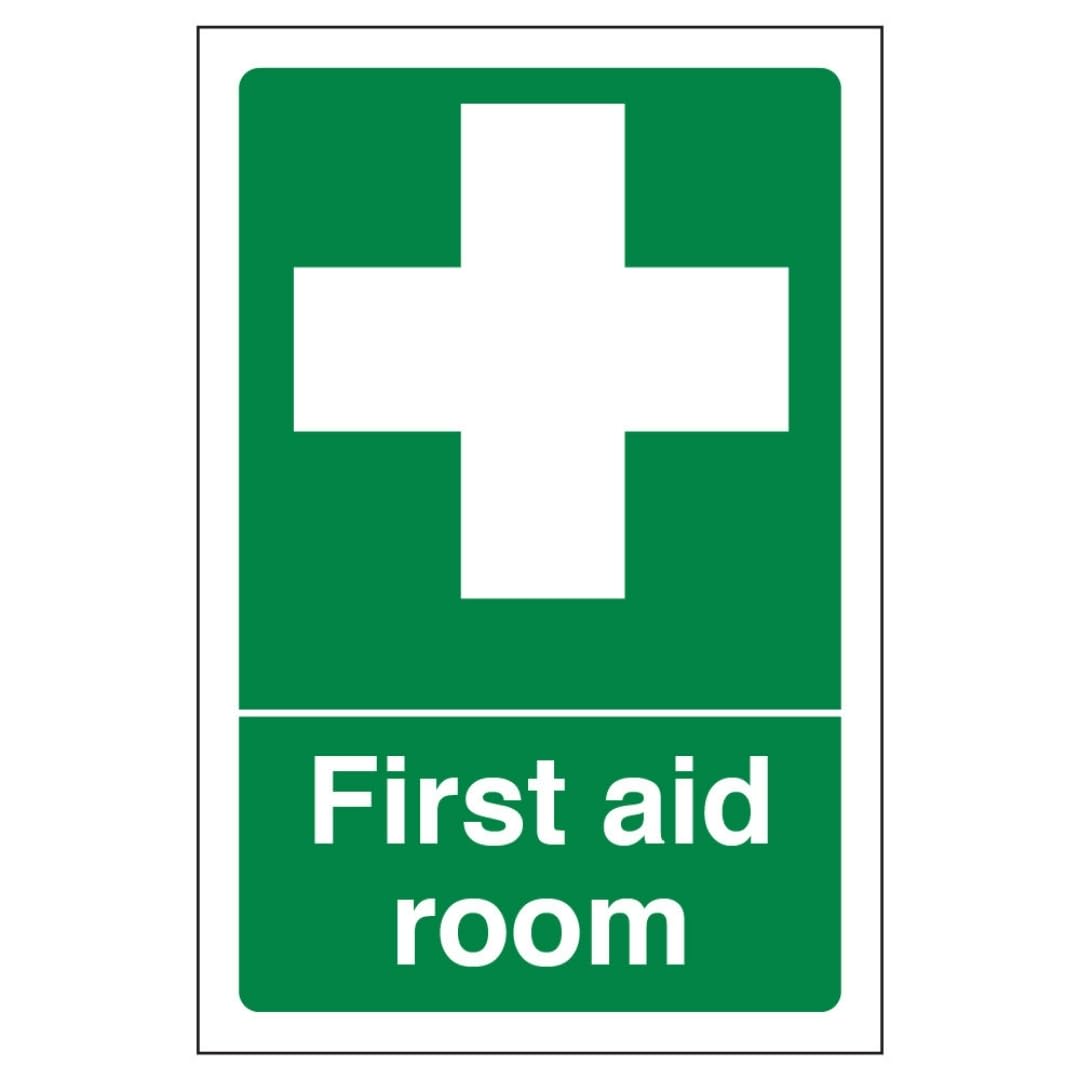 V Safety First Aid Room - Portrait 200 x 300 mm - 3mm Brushed Aluminium Composite Safety Sign