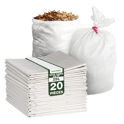 ToolSpace Sac à Gravats PP Tissé, 50×85 cm en Polypropylène 20x Sac Chantier pour Gravier Sable Feuilles Déchets de Construction Jardin - Réutilisable -...