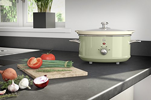 Swan Retro SF17021GN Olla Cocción Lenta 3,5L Recipiente Extraíble, Antiadherente Cerámica libre PFOA y PTFE, 3 Niveles Temperatura, Tapa Vidrio, Slow Cooker, Diseño Vintage, Verde, 200W - imagen 2