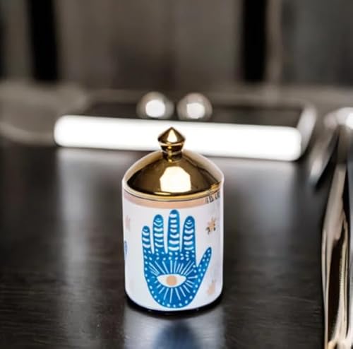 Ceramic Jar with Gold Lid, Hamsa Palm Hand Design – Candle Holder, Jewellery or Spice Storage – Decorative Container for Home, Kitchen, or Bathroom – Unique Gift for Home Decor Organisation - Cosy Home Interiors Ceramic Jar with Gold Lid, Hamsa Palm Hand Design – Candle Holder, Jewellery or Spice Storage – Decorative Container for Home, Kitchen, or Bathroom – Unique Gift for Home Decor Organisation - Image 6