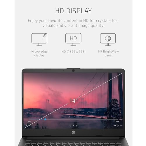 Image of HP 14 inch Laptop, Intel Processor, 8GB RAM, 128GB SSD | Copilot AI, Long Battery Life, Lightweight 3.64 lbs, Microsoft 365, Windows 11 for Students & Office, Black
