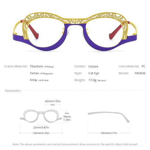 Image of FONEX Colorful Pure Titanium Glasses Frame Women Retro Round Eyeglasses