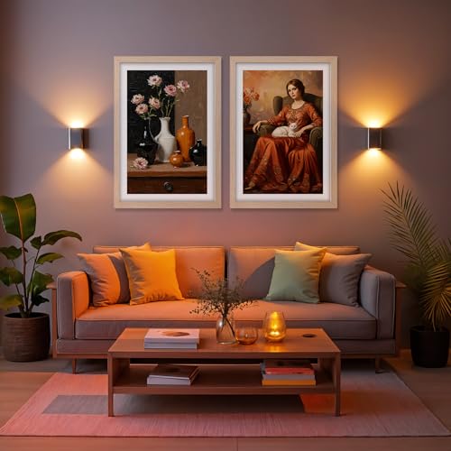 Image of NoWorries Modern art framed Wall paintings for home Decoration Living Room /Bedroom /Dining Room Decorative wall painting for Office hotel,cafe,room decor ''300 GSM Premium Poster Paper Print'' Cafeteria and Lounge - Synthetic Wooden Frames (pattern-illustration) (Set of 2, Framed Painting)(Frame Size-13x17inches) (BROWN, LARGE)