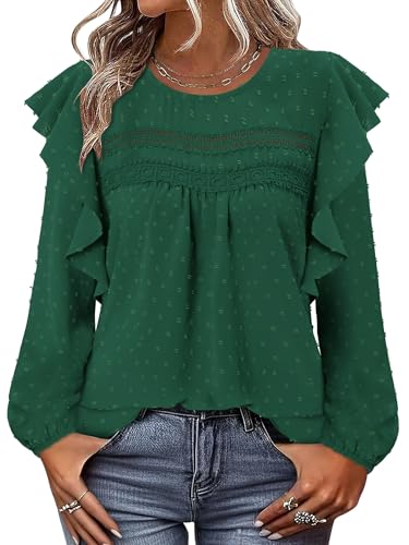 BETTE BOUTIK Womens Boho Fall Long Sleeve Shirts Crewneck Dressy Casual Blouses Trendy Flowy Tops