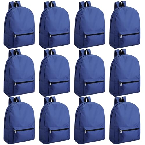 Image of Amylove 12 Pack Backpack in Bulk 17 inch Lightweight Outdoor Travel Bag Classic Bookbags Bulk for Elementary Middle High(Navy Blue,Fresh)