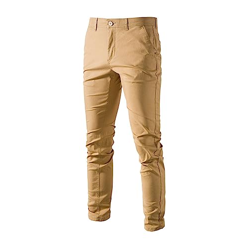 Men's Slim Fit Chinos Pants Comfort Stretch Cotton Trousers Casual Solid Flat Front Skinny Twill Dress Pants