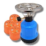 Megaprom Mobiler MP017 Campingkocher mit Gaskartuschen, Camping Kochplatte, Kocher, Gaskocher mit Kochaufsatz inkl. 4X 190g Stechgaskartuschen