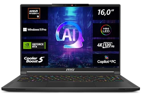 MSI Stealth A16 AI+, Gaming Laptop, Copilot+ PC, 16,0' UHD+, AMD Ryzen AI 9 HX 370 Prozessor, 32 GB LPDDR5X-7500 RAM, 2 TB, NVIDIA GeForce RTX 4070, Windows 11 Pro, QWERTZ Tastatur, A3XVGG-203
