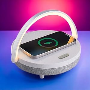 Bedside Lamp with Wireless Charger, Birthday Gifts for Women, 6 in 1 Touch Bedside Lamp, Portable Bluetooth Speaker, Gift for Her, Mom, Dad, Mens Gifts for Birthday Unique