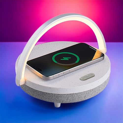 Bedside Lamp with Wireless Charger, Birthday Gifts for Women, 6 in 1 Touch Bedside Lamp, Portable Bluetooth Speaker, Gift for Her, Mom, Dad, Mens Gifts for Birthday Unique