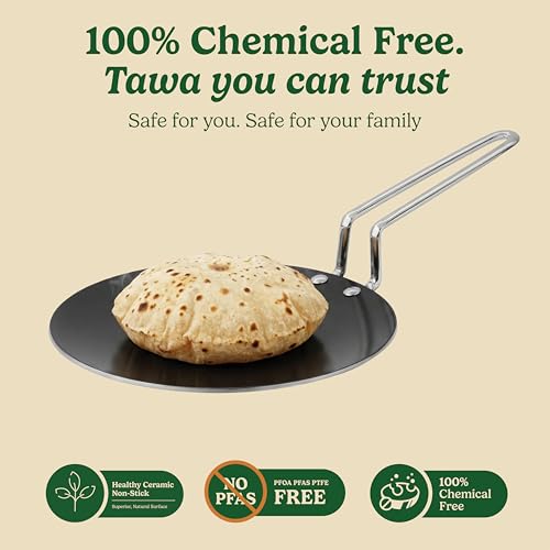 Image of Zira Triply Ceramic Roti Tawa for Cooking 25.5cm | Triply Tawa for Roti | Stick Free Ceramic Surface | Chemical Free Cookware | Induction & Gas Compatible | Even Heat| Dishwasher Safe | ISI Certified
