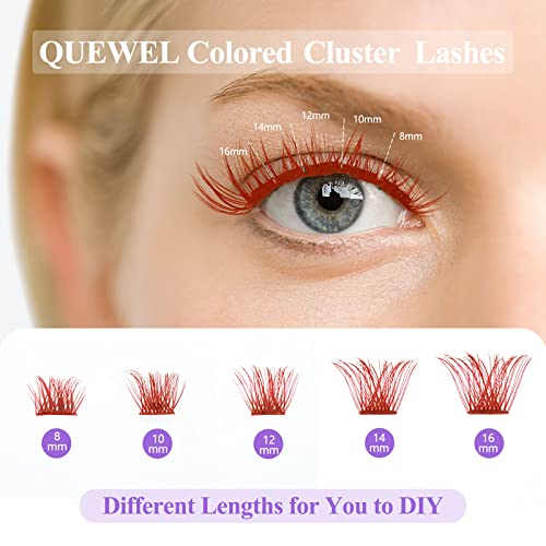 Quewel Colored Cluster Lashes Wide Stem Red Individual Lashes C/D Curl Mix8-16Mm Diy Eyelash Extension False Eyelashes Natural&Mega Styles Soft For Personal Makeup Use At Home (Mega-Redd-Mix8-16) #TOP3